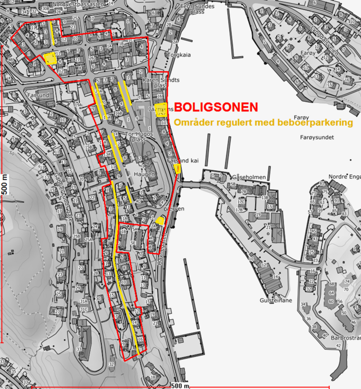 Kartutsnitt for beboerparkering - Klikk for stort bilde