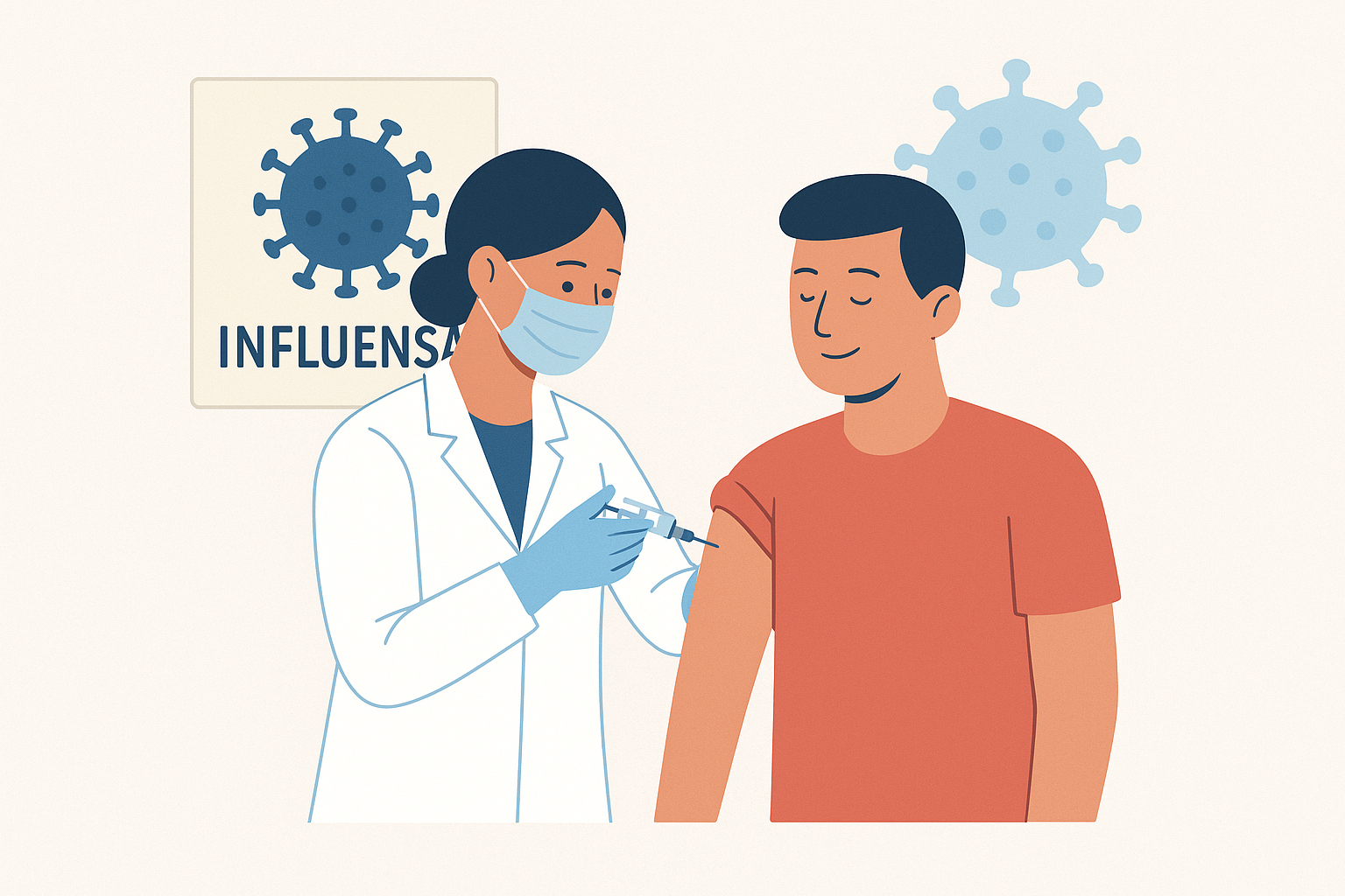 Illustrasjon av en lege som setter en sprøyte i armen til en mann